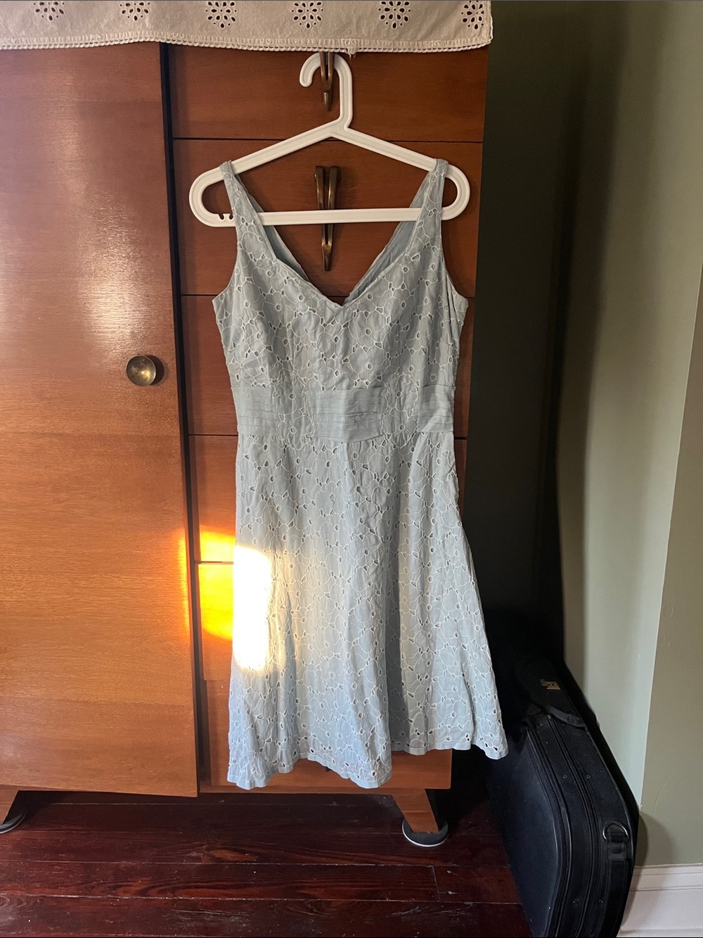 Anthropologie Odille Cotton Baby Blue Eyelet A-Line Dress